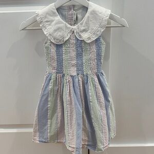 Janie and Jack Pastel Striped Smocked Dress with White Peter Pan Collar